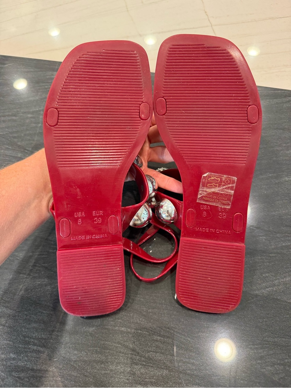 Jeffrey Campbell Gum-Drop Jelly Sandals Red with Silver Studs - Picture 4 of 4